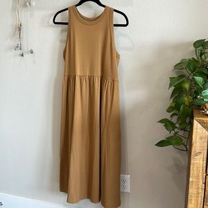 Crew neck midi dress, camel color, size medium